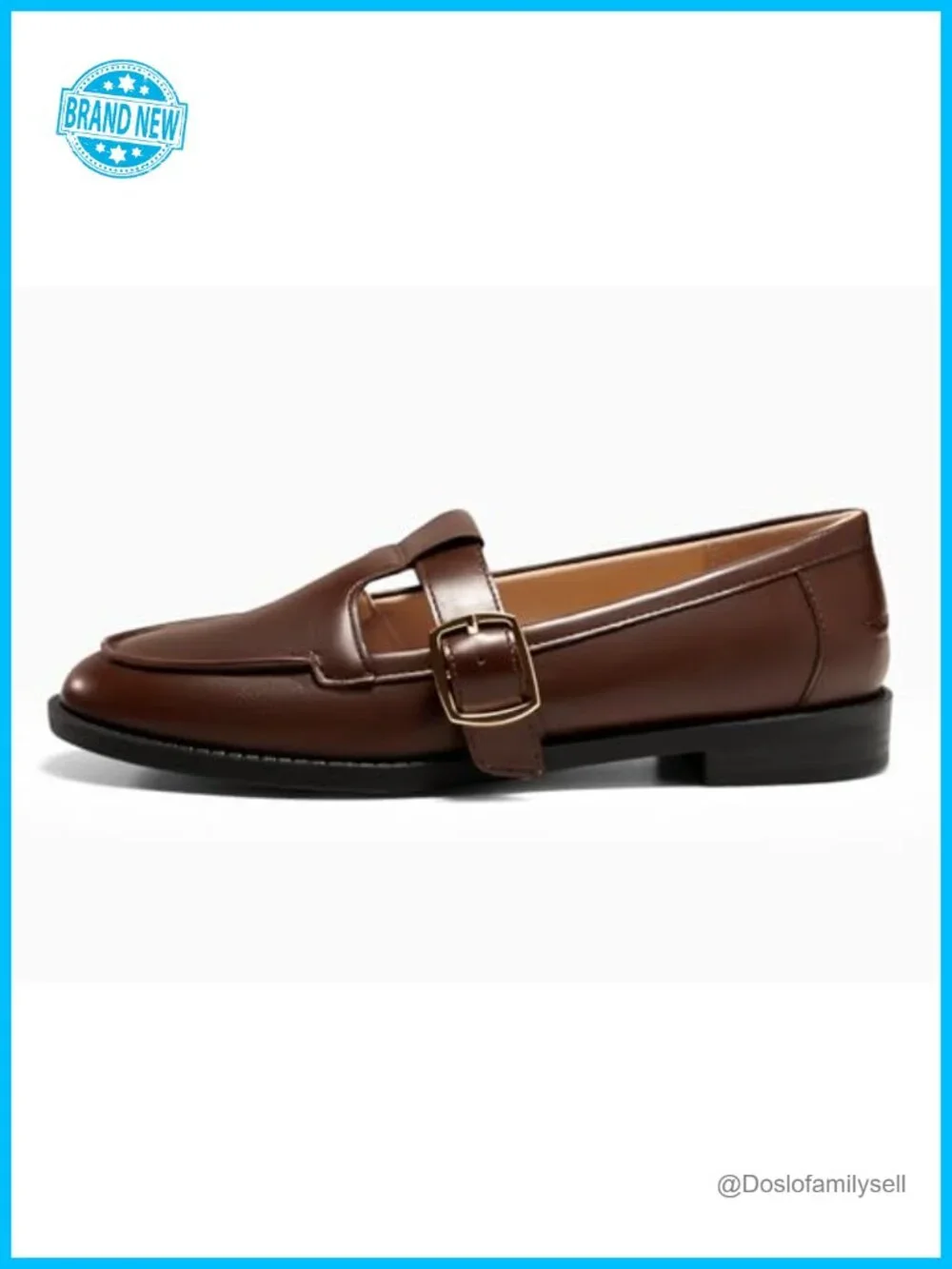 Womens T-Strap Loafers Faux Leather Closed Round Toe Comfort Flat Work Dress